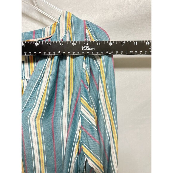 Maeve by Anthropologie Womens M Turquoise Striped Balloon Sleeve Top - Picture 2 of 10